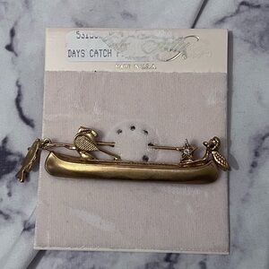 NWT Vintage Kirks Folly “days catch” fishing pin in GOLD